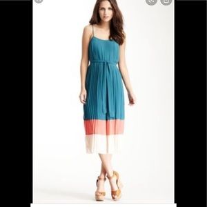 MM Couture Teal Pleated Color Block Dress
